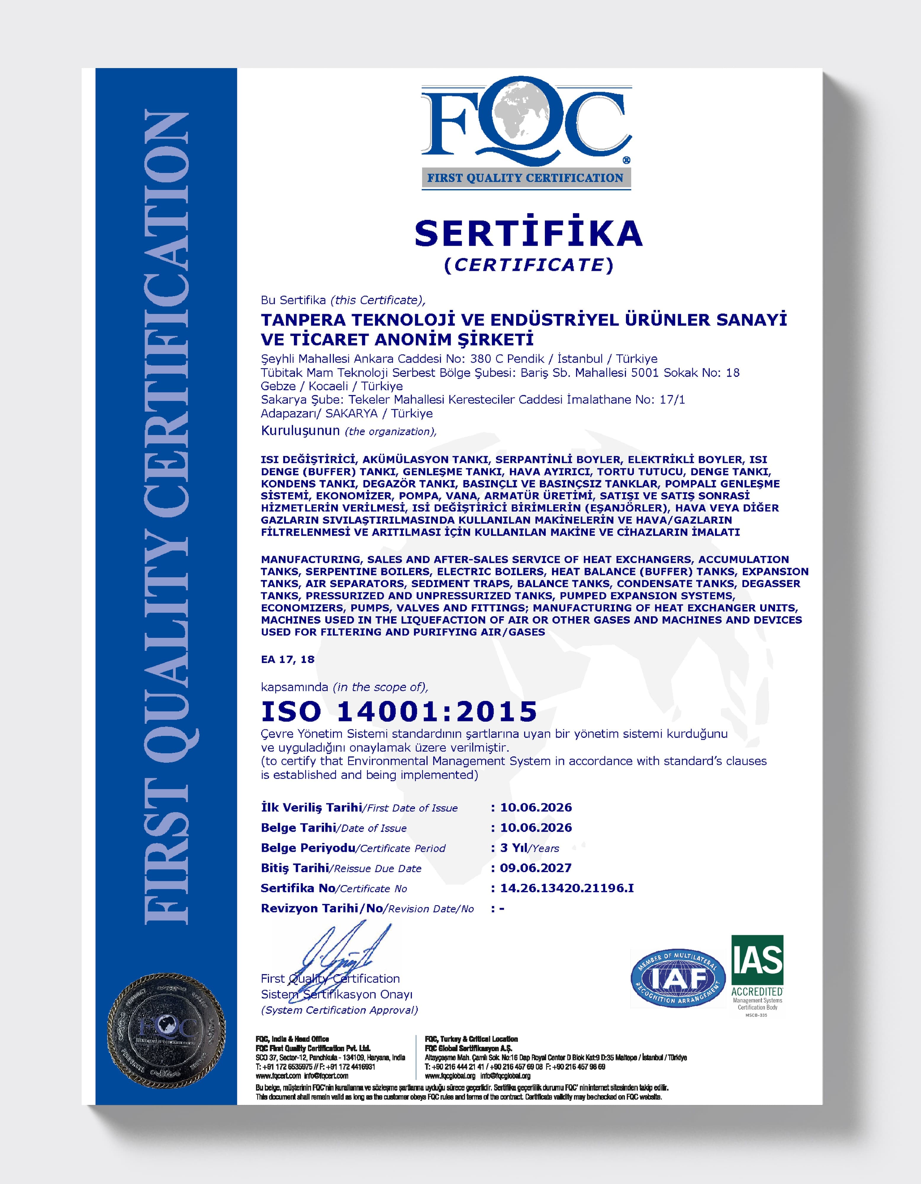 ISO 14001:2015 — Çevre Yönetim Sistemi