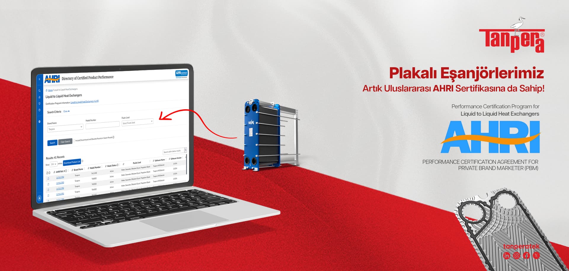 Tanpera plakalı eşanjörler AHRI performans sertifikası