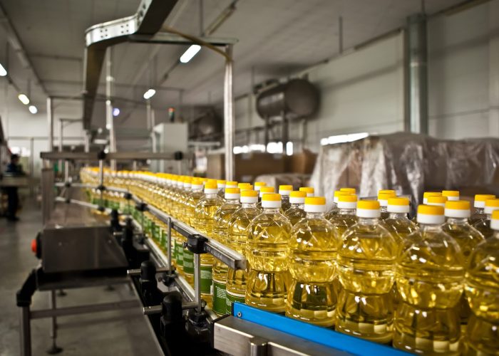 Factory for the production of edible oils. Shallow DOFF. Selective focus. Ukraine
